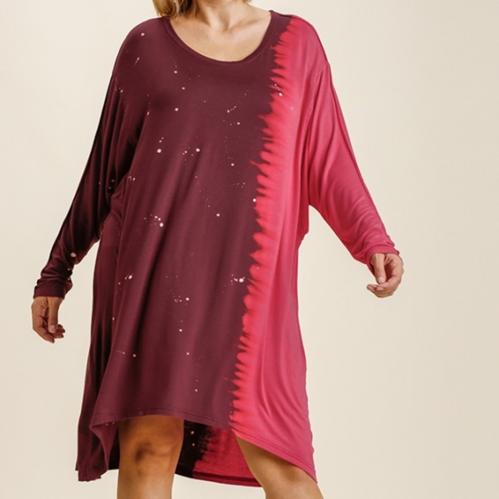 Umgee Dress Dip Dye Maroon Dolman Long Sleeve Size 2XL NWT - Picture 5 of 6